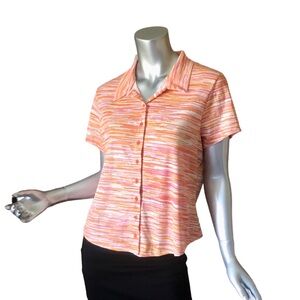 Rue + Juniors 2X/ Women's Large Button Front Ribbed Top Orange Pink Shirt Soft